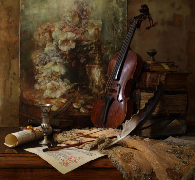 Andrey Morozov - Still Life With Violin And Painting