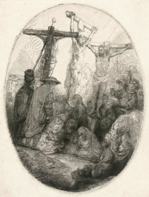 Rembrandt van Rijn - Christ Crucified between the Two Thieves: An Oval Plate, ca. 1641