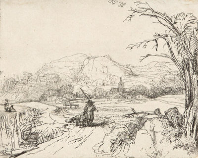 Rembrandt van Rijn - Landscape with a Sportsman and Dog, ca. 1653