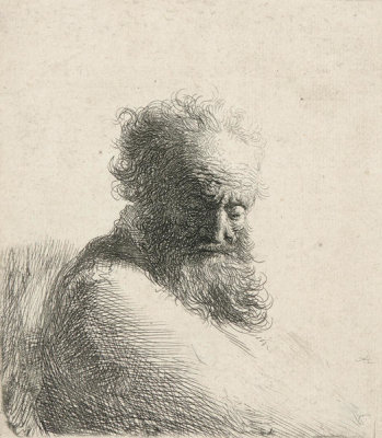 Rembrandt van Rijn - Bust of an Old Bearded Man, Looking Down, Three-Quarters Right, 1631