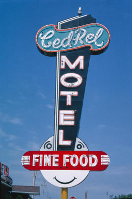 John Margolies - Ced-Rel Motel sign, Route 30, near Atkins, Cedar Rapids, Iowa