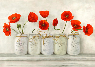 Jenny Thomlinson - Red Poppies in Mason Jars