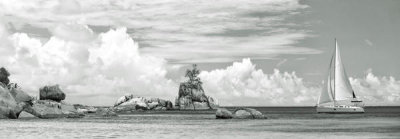 Pangea Images - Sailboat at La Digue, Seychelles (BW)