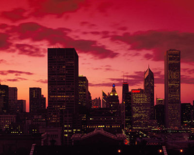 Carol Highsmith - Skyline at dusk Chicago Illinois