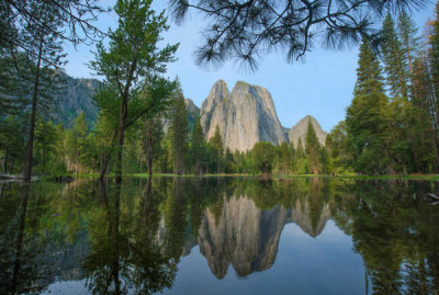 Tim Fitzharris - Granite peaks reflected in river, Yosemite Valley, Yosemite National Park, California