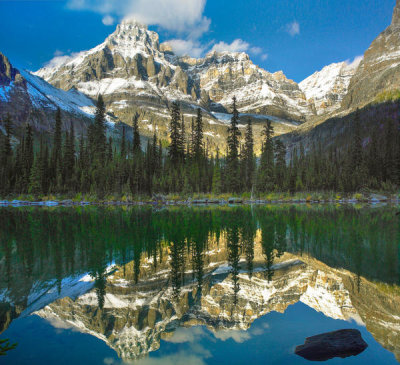 Tim Fitzharris - Mountains reflected in lake, Mount Huber, Yoho National Park, British Columbia, Canada