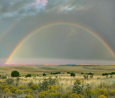 Tim Fitzharris - Double rainbow over shrubland, Apishapa State Wildlife Area, Colorado