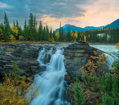 Tim Fitzharris - Athabasca Falls and Mount Fryatt, Rocky Mountains, Jasper National Park, Alberta, Canada