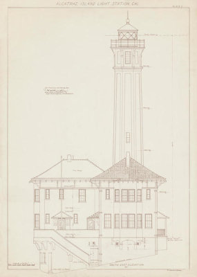 Department of Commerce. Bureau of Lighthouses - Plan for Lighthouse on Alcatraz Island, California, Southeast Elevation, 1909