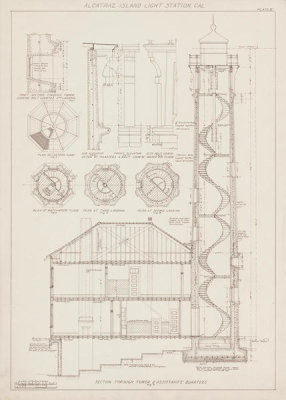 Department of Commerce. Bureau of Lighthouses - Plan for Lighthouse on Alcatraz Island, California, Tower / Dwelling, Section, 1909