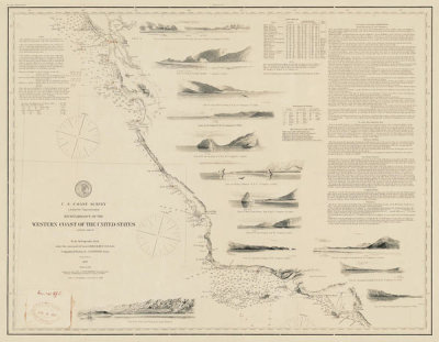 Department of Commerce. Bureau of Lighthouses - Chart of California Coast with Lighthouses Annotated, 1853