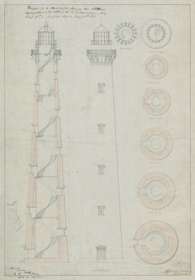 Department of Commerce. Bureau of Lighthouses - Cape Hatteras, North Carolina - Elev/Section/Plan, 'Project For New LH'