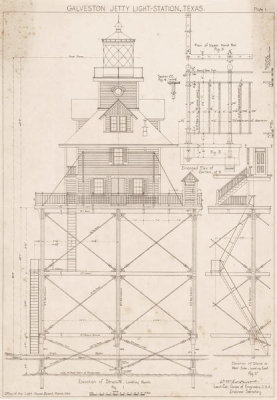 Department of Commerce. Bureau of Lighthouses - Galveston, Texas - North Elevation Drawing for the Lighthouse, 1906