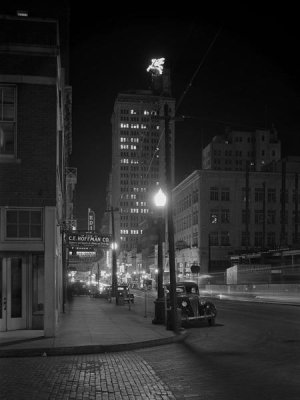 Arthur Rothstein - Night view, downtown section. Dallas, Texas, 1942
