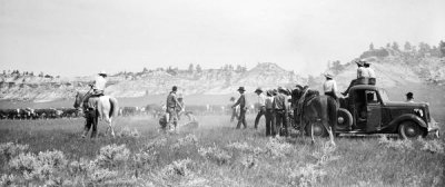 Arthur Rothstein - Branding during roundup, Montana, 1939