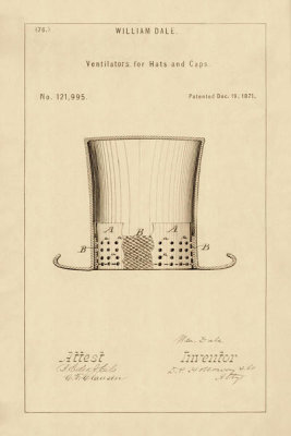 Department of the Interior. Patent Office. - Vintage Patent Illustrations: Ventilators for Hats and Caps, 1871