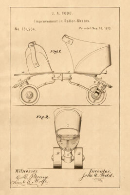 Department of the Interior. Patent Office. - Vintage Patent Illustrations: Roller-Skates, 1872