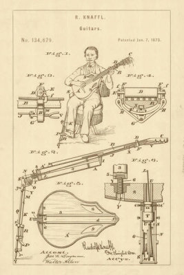 Department of the Interior. Patent Office. - Vintage Patent Illustrations: Guitar with Capo Device, 1873