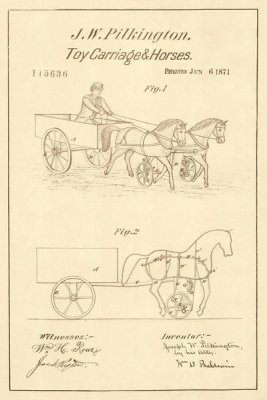 Department of the Interior. Patent Office. - Vintage Patent Illustrations: Toy Carriage & Horses, 1871