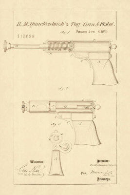 Department of the Interior. Patent Office. - Vintage Patent Illustrations: Quackenbush's Toy Gun & Pistol, 1871
