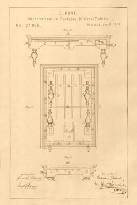 Department of the Interior. Patent Office. - Vintage Patent Illustrations: Portable Billiard-Table, 1872