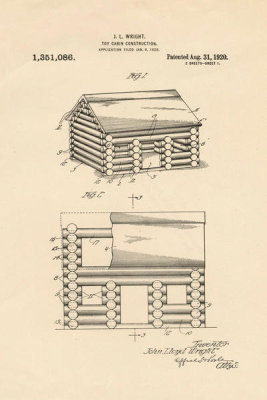 Department of the Interior. Patent Office. - Vintage Patent Illustrations: Toy Cabin Construction, 1920