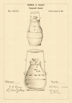 Department of the Interior. Patent Office. - Vintage Patent Illustrations: Flask with Volume Measurement, 1871