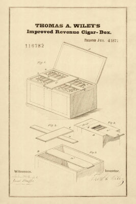 Department of the Interior. Patent Office. - Vintage Patent Illustrations: Improved Revenue Cigar Box, 1871