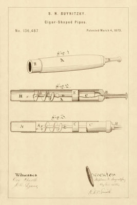 Department of the Interior. Patent Office. - Vintage Patent Illustrations: Cigar Shaped Pipes, 1873