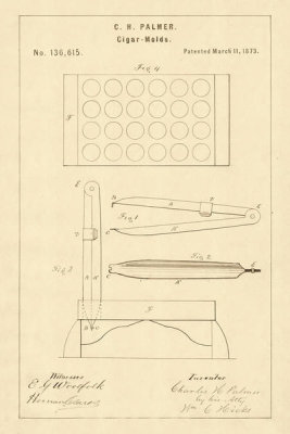 Department of the Interior. Patent Office. - Vintage Patent Illustrations: Cigar Molds, 1873