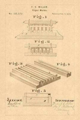 Department of the Interior. Patent Office. - Vintage Patent Illustrations: Cigar Molds, 1873