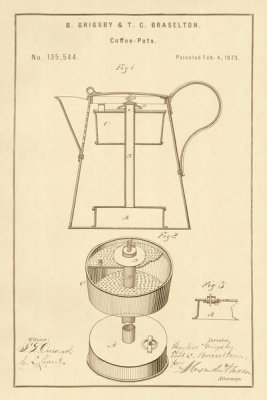 Department of the Interior. Patent Office. - Vintage Patent Illustrations: Coffee Pots, 1873