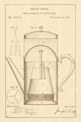 Department of the Interior. Patent Office. - Vintage Patent Illustrations: Improvement in Coffee Pots, 1871