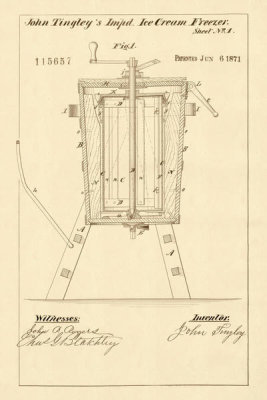 Department of the Interior. Patent Office. - Vintage Patent Illustrations: Tingley's Improved Ice Cream Freezer, 1871