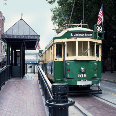 Carol Highsmith - Waterfront-route streetcar at Occidental Park off Pioneer Square, Seattle, Washington, 1980