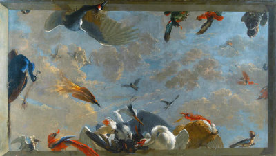 Abraham Busschop - Ceiling piece with birds, 1708