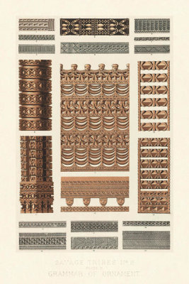 Owen Jones - Plate II, Savage Tribes No 2 from "The Grammar of Ornament", ca. 1856