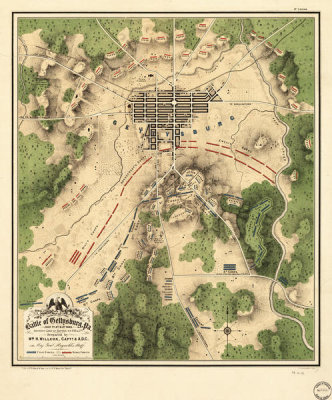 William H. Willcox - Map of the battle of Gettysburg, Pa., July 1st, 2nd & 3rd, 1863, showing line of battle on P.M. of 2nd, ca. 1863