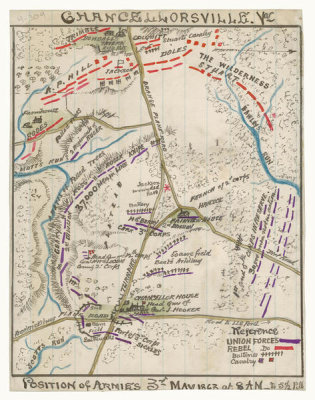 Robert Knox Sneden - Chancellorsville, Va. Position of armies 3rd May 1863 at 8 a.m. to 5 1/2 p.m., ca. 1863-1865