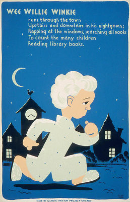 Cleo Sara - Wee Willie Winkie runs through the town ... to count the many children reading library books, 1940
