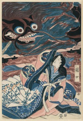 Shuntei Katsukawa - Fujiwara no hidesato no mukade taiji (Sea Monster Attack) – Triptych center panel, ca. 1815-20