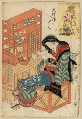 Utagawa Kunisada - Geb[h]ō no atamazori (Woman Reading), ca. 1820S
