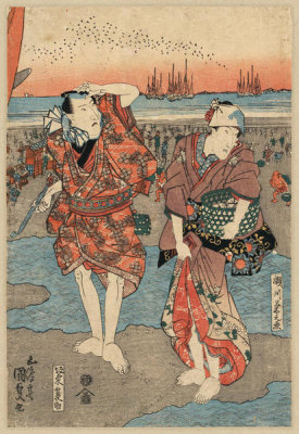 Utagawa Kunisada - Segawa kikunojō to bandō minosuke no shiohigari (Gathering Clams), ca. 1825-30