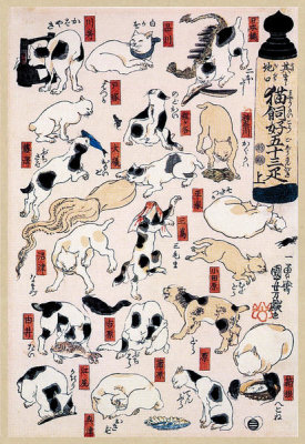 Utagawa Kuniyoshi - Cats Suggested as The Fifty-three Stations of the Tōkaidō Road – Triptych right panel,  1850