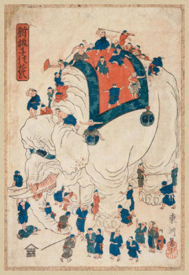 Utagawa Kuniyoshi - Children exploring an elephant, ca. 1875