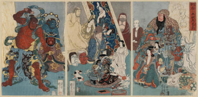 Utagawa Kuniyoshi - Meiyo migi ni tekinashi hidarijingorō (Famous people: The incomparable Hidari Jingoro) – Triptych, ca. 1847-1850