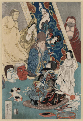Utagawa Kuniyoshi - Meiyo migi ni tekinashi hidarijingorō (Famous people: The incomparable Hidari Jingoro) – Triptych center panel, ca. 1847-1850
