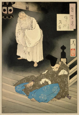 Tsukioka Yoshitoshi - Sumiyoshi Full Moon - Lord Teika. From the series: One Hundred Aspects of the Moon
