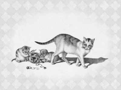 Gottfried Mind - Mother Cat and Kittens with String