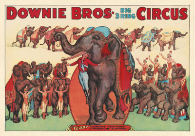 Erie Litho., & Ptg. Co. - Downie Brothers Big 3 Ring Circus: "Teddy" the famous New York hippodrome elephant, ca. 1920